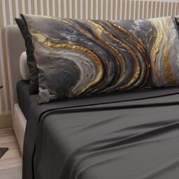 PETTI Artigiani Italiani - Double Bed Sheets Cotton with Pillowcases in Digital Print, Double Bed Sheet, Dark Grey Marble Pattern, 100% Made in Italy