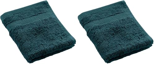 Douceur d'Intérieur, Elegance Blue Guest Towel (30 x 50 cm) 100% Cotton Plain (Pack of 2)