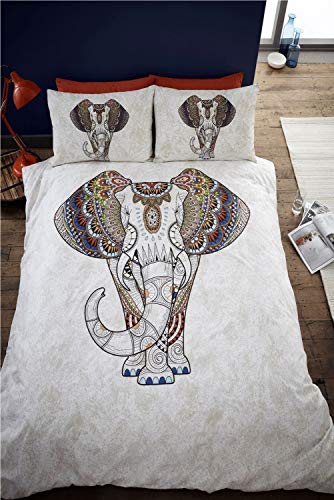 Samburu Elephant King Size Duvet Cover and 2 Pillowcase, Bed Set, Bedding, Colourful, Bold, Ethnnic, Indian, Grey