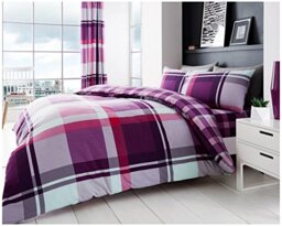 Gaveno Cavailia Luxurious WAVERLY CHECK Bed Set with Duvet Cover and Pillow Case, Polyester-Cotton, Purple, Single