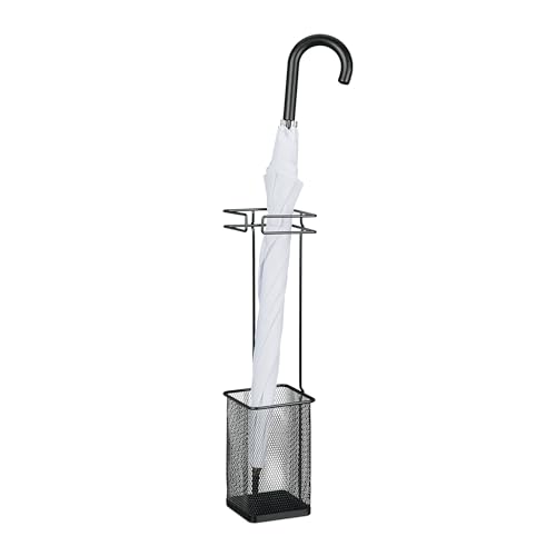 Relaxdays Umbrella Stand, 52.5 x 13.5 x 13.5 cm, Metal, Square, Brolly Holder, Modern Design, Hallway Storage, Black