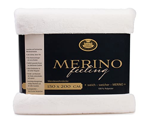 Gözze - Cosy Blanket, Merino Feel, Reversible, Heavy Weight 600 g/m², 150 x 200 cm - Wool White