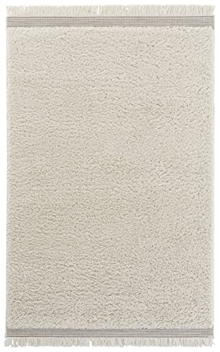 Mint Rugs Lampu Designer Deep-Pile Rug (120 x 170 cm, High-Low Structure, Dense and Soft Pile, Durable and Easy to Clean, for Bedroom, Study or Living Room) Cream