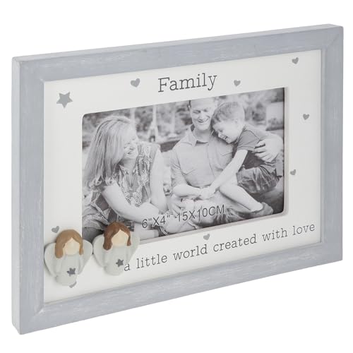 Shudehill Giftware Pebble Angel 6x4 Grey Photo Frame - Mum, Nan, Daughter, Auntie, Friends, Sister, Family - Sentimental Boxed Gift (Family)