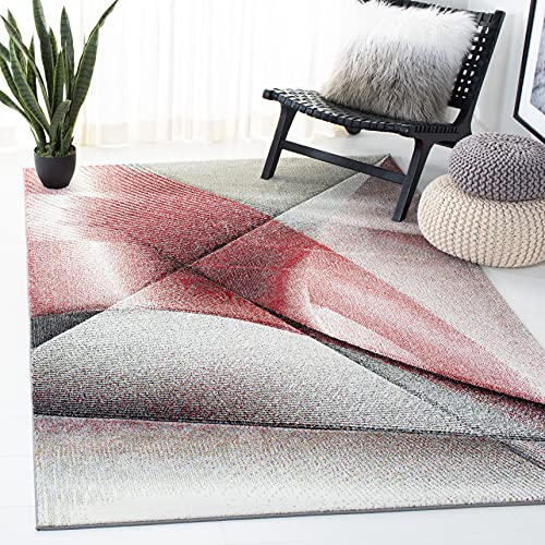 Safavieh Hollywood Collection Contemporary Rug for Living Room Dining Room Bedroom Short Pile Grey and Red 4ft x 72in