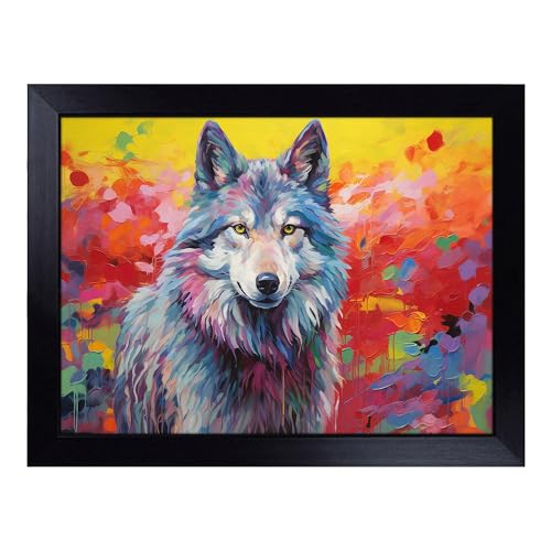 Lap Tray with Bean Bag Cushion, Wolf Colour Field - Handmade in the UK, Raised Wooden Edge, Padded Cushion, Heat-Resistant Wipe-Clean Surface, for Meals, Laptops and Crafts