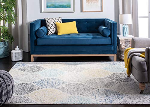 Safavieh Contemporary Rug for Living Room, Dining Room, Bedroom - Madison Collection, Short Pile, in Ivory and Blue, 200 x 300 cm