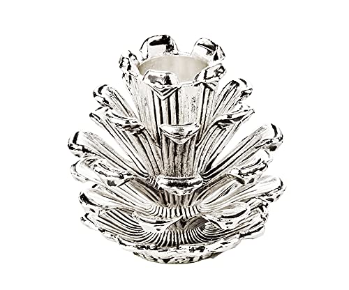 EDZARD Candle Holder Pine Cone (height 2.5 in) for stick candle, nickel-plated aluminium, silver coloured