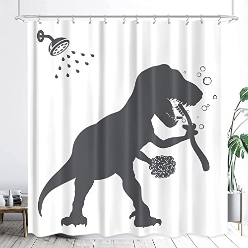 LGhtyro Extra Long Funny Dinosaur Shower Curtain 71Wx84H Inch Cool Dino Shower Curtain Bathroom Set Cute Animal Shadow Silhouette Bath Curtain Black White Kids Accessories for Teens Boy Bathroom Decor