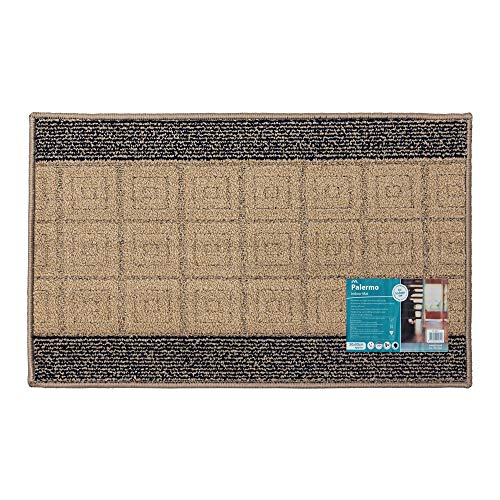 JVL Palmero Machine Washable Latex Backed Carpet Door Mat, Beige/Black