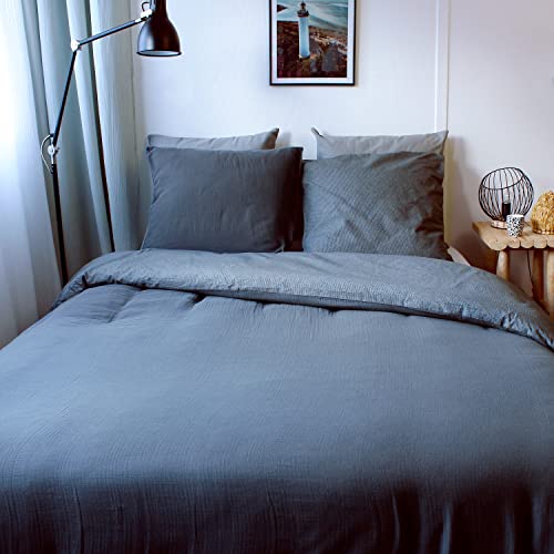 Enjoy Home Gypsy Collection Double Duvet Cover Set, Cotton, 240 x 220 cm, Dark Grey, 1 Duvet Cover with Button and 2 Pillowcases 63 x 63 cm