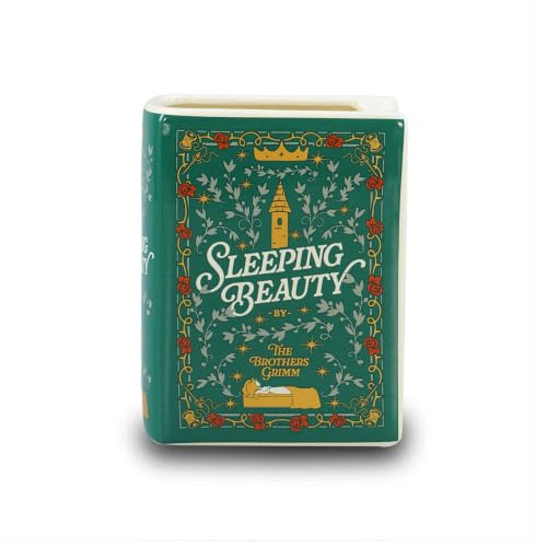 Half Moon Bay - Sleeping Beauty - Hardback Novel Shaped Ceramic Flower Vase - Dark Green & Gold Storybook Bookcase Desktop Plant Pot - Premium Literary Collection - Gift for Bookish Women