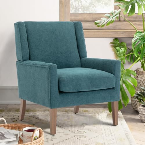Modern Upholstered Fabric Accent Armchair | Single Sofa With Padded Cushion For Living Room
