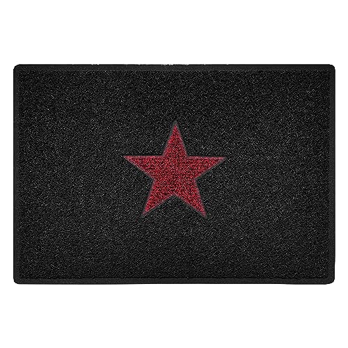 Nicoman STAR Door Mat|Entrance Barrier Dirt-Trapper Floor Mat|Patio Garden Conservatory Doormat|Indoor Outdoor Matt|Black with Red Star, Large 90x60cm/3x2ft