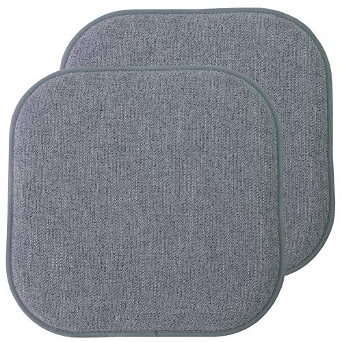 "Sweet Home Collection Chair Cushion Memory Foam Pads Honeycomb Pattern Slip Non Skid Rubber Back Rounded Square 16"" x 16"" Seat Cover, Alexis Blue/Gray - 2 Pack"