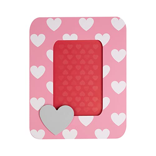 Premier Housewares Kids Heart Design Photo Frame - Rectangular Pink Kids Photo Frame with Heart Motifs - Clear Glass Pane Kids Room Decor Frame - Children's Picture Frame