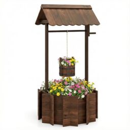 GiantexUK Wooden Wishing Well Planter, Garden Decoration Flower Pot