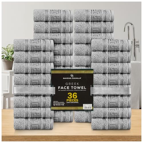 GC GAVENO CAVAILIA 100% Cotton Face Cloths Towels - Ultra-Soft 36 Pack Flannel Face Cloth for Makeup Removal & Skincare - Reusable Wash Cloths -Durable Face Towels for Hotel, Spa, Gym 33x33cm, Grey