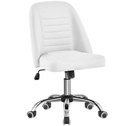 Yaheetech Armless Faux Leather Office Chair, Swivel Lumbar Support White
