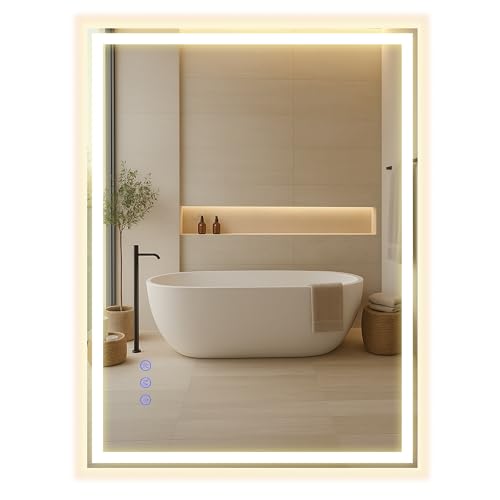 SONGMICS 50.7 x 70.7 cm Bathroom Mirror with LED Lights, Anti-Fog Function
