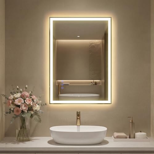 SONGMICS Bathroom Wall Mirror with Lighting, Rectangular Mirror, Anti-Fog Function, Adjustable Colour Temperature and Brightness, for Vanity Bedroom Bathroom, 70.7 x 50.7 cm, Matte White LWM212WC03