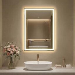 SONGMICS Bathroom Wall Mirror with Lighting, Rectangular Mirror, Anti-Fog Function, Adjustable Colour Temperature and Brightness, for Vanity Bedroom Bathroom, 70.7 x 50.7 cm, Matte White LWM212WC03