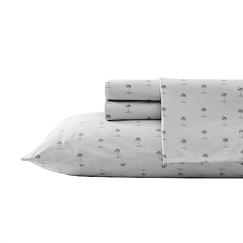 Tommy Bahama - King Sheet Set, Cotton Percale Bedding Set, Crisp & Cool, Stylish Home Decor (Kew Palms Grey, King)