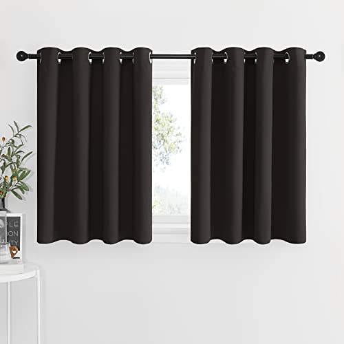 NICETOWN Thermal Blackout Kitchen Panels - Energy Efficient Grommet-Top Drapes for Small Window (Toffee Brown, 2 Pieces, W52 x L36 inches + 1.2 inches Header)