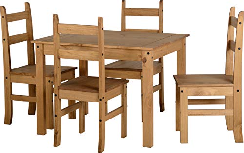 Seconique Corona Budget Dining Set with 4 Chairs in Distressed Waxed Pine