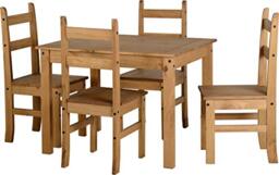 Seconique Corona Budget Dining Set with 4 Chairs in Distressed Waxed Pine