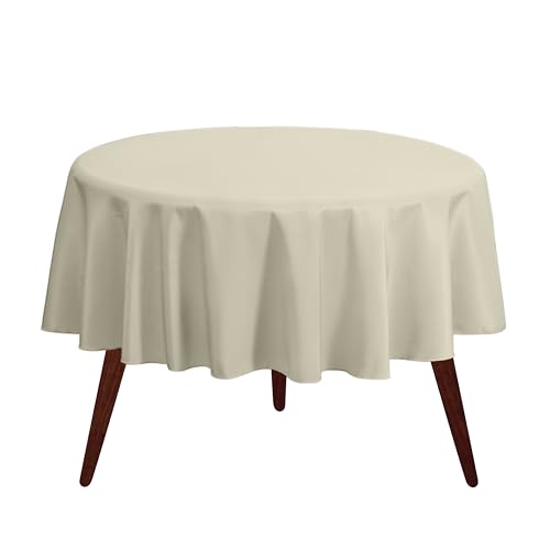 "Gee Di Moda Tablecloth - 90"" Inch Round Tablecloths for Circular Table Cover in Ivory Washable Polyester - Great for Buffet Table, Parties, Holiday Dinner & More"