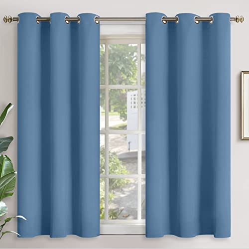 YoungsTex Denim Blue Blackout Curtains 45 Inches Long for Bedroom - Short Thermal Insulated Drapes with Grommet Darkening Privacy for Living Room Window, 2 Panels, 42 x 45 Inch