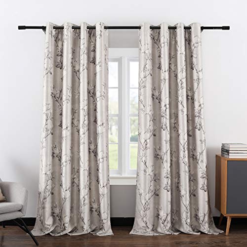 VOGOL Floral Room Darkening Curtains, Grommet Top, 52 x 96, 2 Panels - Retro Country Style, Vivid Flower Pattern, Smooth Fabric Drape, Ideal for Living Room and Dining Room