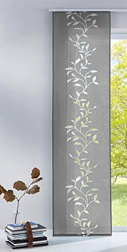 Gardinenbox Modern panel curtain, room divider, sliding curtain, Tendril made burnout fabric with panel carrier, 100% polyester, grey, H x W 245 x 60 cm
