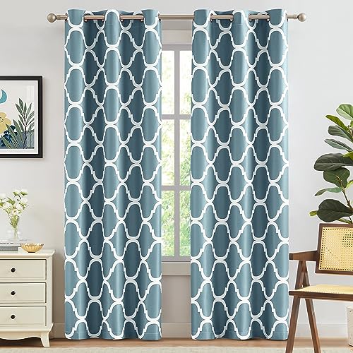 Melodieux Moroccan Fashion Thermal Insulated Room Darkening Blackout Grommet Curtains for Living Room, 42 by 96 Inch, Dusty Teal (2 Panels)