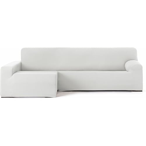 ECOMMERC3 - Chaise longue cover with long arm left arm bi-elastic breathable – chaise longue sofa cover, white, fit rubber and foam fastening, wear protection