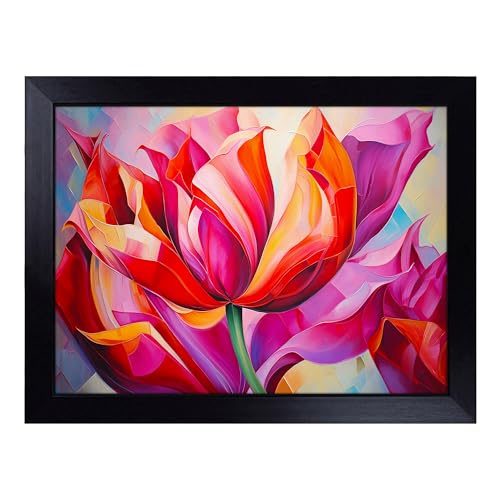 Lap Tray with Bean Bag Cushion, Tulip Flower Abstract - Handmade in the UK, Raised Wooden Edge, Padded Cushion, Heat-Resistant Wipe-Clean Surface, for Meals, Laptops and Crafts