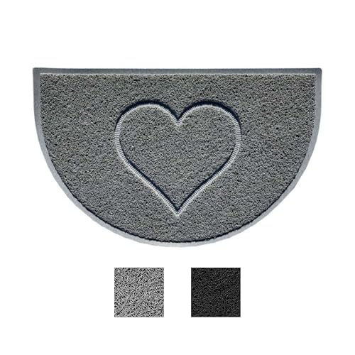 Nicoman Heart Shape Embossed Entrance Door Mat Non Slip Dirt Trapper PVC Spaghetti Mat with Rubber Base, Jet Washable Quick Drying Doormat Drainage Outdoor Use Only - (Half-Moon, Grey, 70 x 44cm)