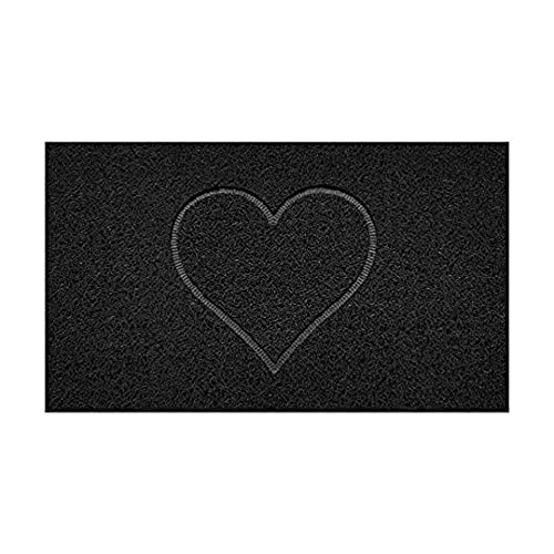 Nicoman Embossed Spaghetti Door Mat Dirt-Trapper Jet-Washable Doormat 70x43cm (Black, HEART Shape) - Use Indoor or Sheltered Outdoor