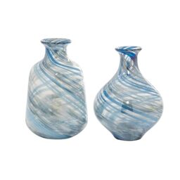 "Deco 79 Glass Handmade Blown Vase, Set of 2 7"" W, 10"" H, Blue"