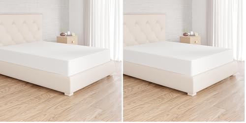 Amazon Basics Bedding Soft Microfibre Fitted Sheet with 12 inch (30 cm) Deep Pocket, 160 x 200 cm, White (Pack of 2)