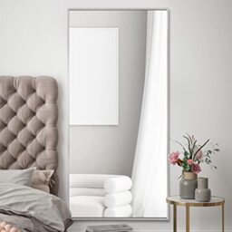 MirrorOutlet Full Length Silver Aluminium Metal Wall Mirror 174 x 85cm – Large Modern Minimalist Dressing Style– Floor Leaning or Wall Mounted – Full Body View for Bedroom, Hallway, or Living Room