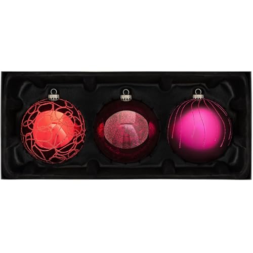 WeRChristmas Glass Baubles, Ruby, 3-Piece