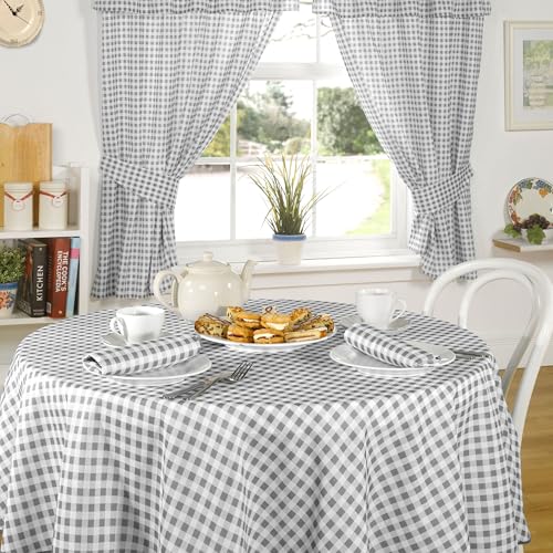 "Emma Barclay Molly Gingham Pencil Pleat Kitchen Curtains with Tie Backs Check Cafe Curtains for Kitchen Utility & Small Windows (Charcoal, W 46"" x L 42"" (2 Panels))"