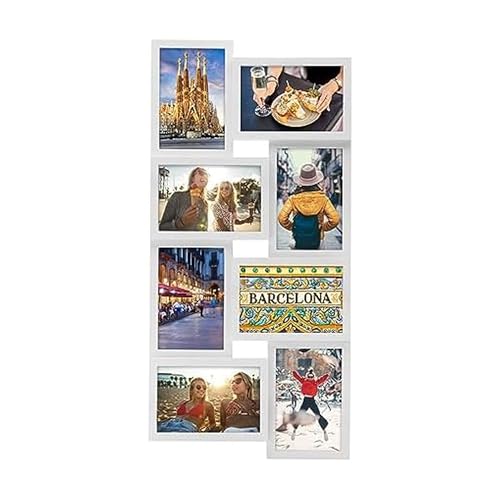 MELANNCO 8 Opening Collage, White - 8-Opening Photo Display Holds Four 6x4 and Four 4x6 Photos, 24x12 Inch White Plastic Frame for Home Decor