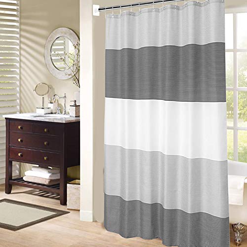MORNITE Extra Wide Shower Curtain for Men Bathroom Black and Grey, Wrapped Microfiber Fabric 18 Hooks, 274cmW x 183cm H Inch