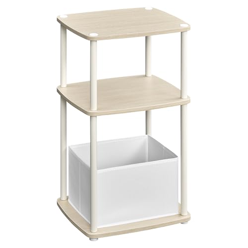 SONGMICS HOME Side Table, Bedside Table, End Table with 3 Storage Shelves, Fabric Basket, for Bedroom, Living Room, Steel Frame, 30 x 34 x 58 cm, Modern, Natural Beige LET286N01