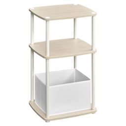 SONGMICS HOME Side Table, Bedside Table, End Table with 3 Storage Shelves, Fabric Basket, for Bedroom, Living Room, Steel Frame, 30 x 34 x 58 cm, Modern, Natural Beige LET286N01