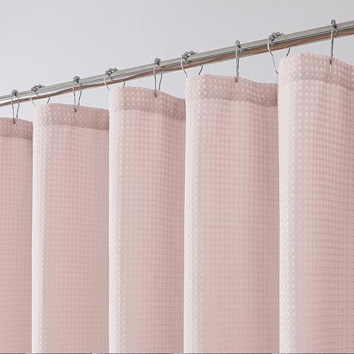 OWENIE Blush Waffle Weave Fabric Shower Curtain, Textured Heavy Cloth Shower Curtains for Bathroom, Water Repellent Soft Hotel Spa Luxury Elegant Bath Curtain, Machine Washable, Blush, 72x78 Inch