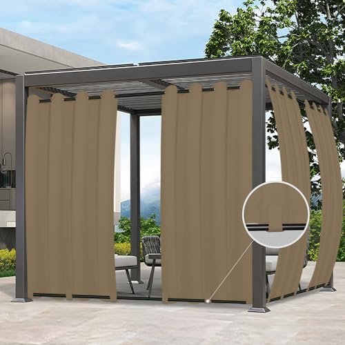 Easy-Going Outdoor Curtains Waterproof Windproof Weatherproof Curtain for Patio, Cabana, Porch, Pergola and Gazebo, Grommet Top and Tab Bottom Drape, 1 Panel, 54x108 inch, Khaki